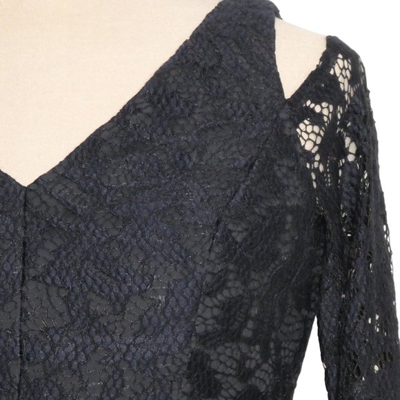 MAGGY LONDON Breezy Cold Shoulder Sheath Lace Dress Dark Navy Size 4 - Picture 7 of 10